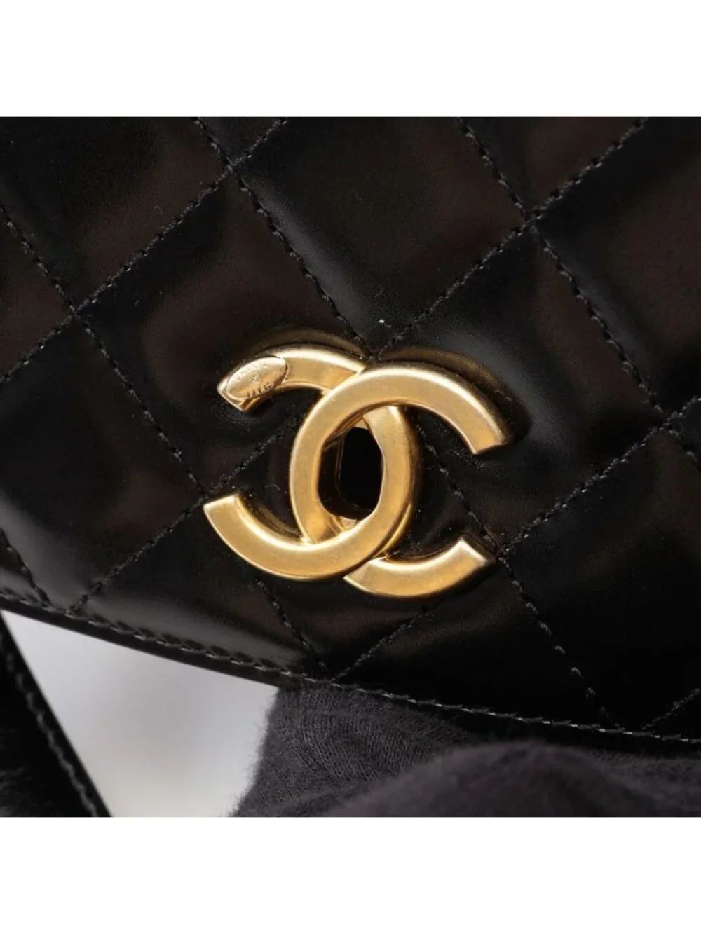 Chanel Shoulder Bag Quilted Black Leather Suede Small Chain